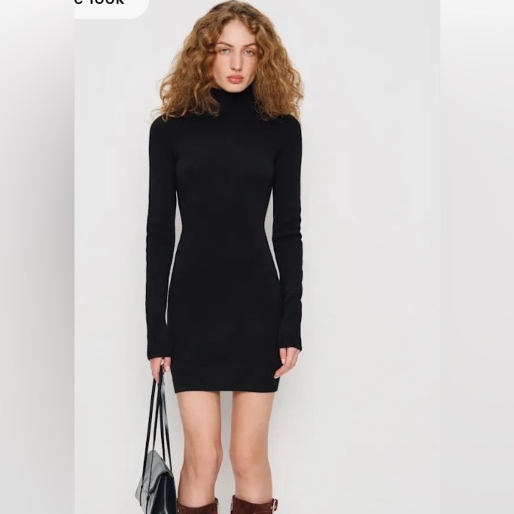 Reformation Cashmere Black Long Sleeve Turtleneck Dress